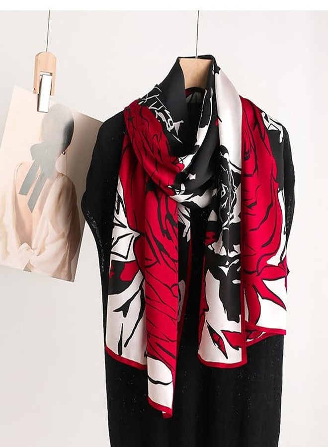 MEISEE 100% Mulberry Silk Long Scarf for Women Large Oblong Sunscreen Shawls Wraps Neck Headscarf Hair Wraps with Gift Packed (23 - Red, Black and White) - Image 2